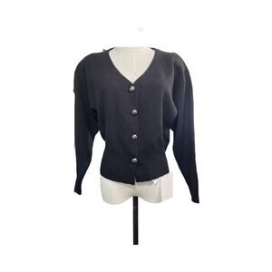 Pixie Market Black Cardigan Sweater Small Shoulder Pads Silver Button NWT